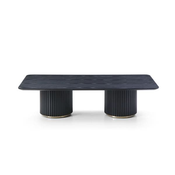 Tommy Franks Lantine Double Pedestal Coffee Table in Black Oak & Brass   Nicholas John Interiors