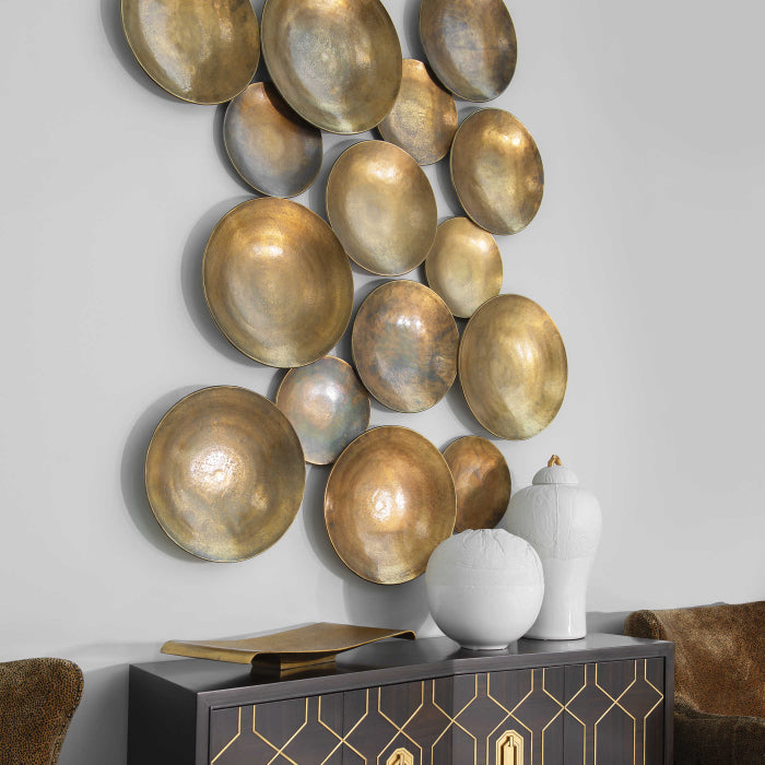 Uttermost Aitana Wall-Mounted Bowls in Antique Brass - Set of 3