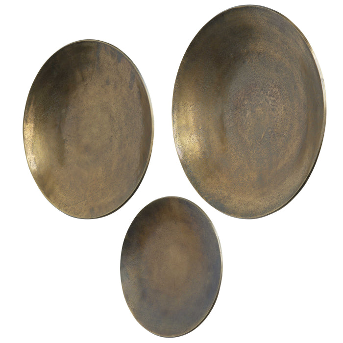 Uttermost Aitana Wall-Mounted Bowls in Antique Brass - Set of 3