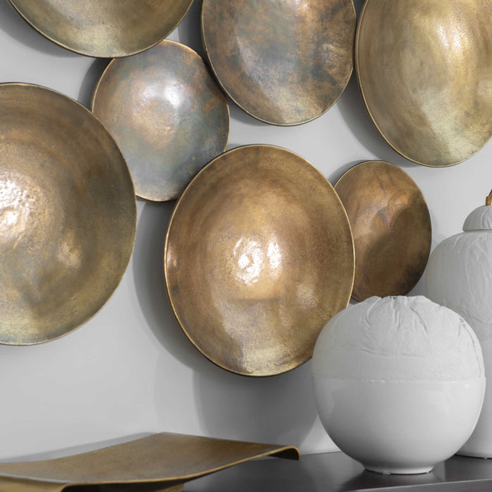 Uttermost Aitana Wall-Mounted Bowls in Antique Brass - Set of 3