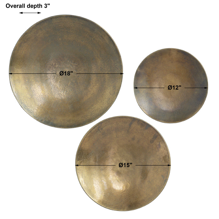 Uttermost Aitana Wall-Mounted Bowls in Antique Brass - Set of 3