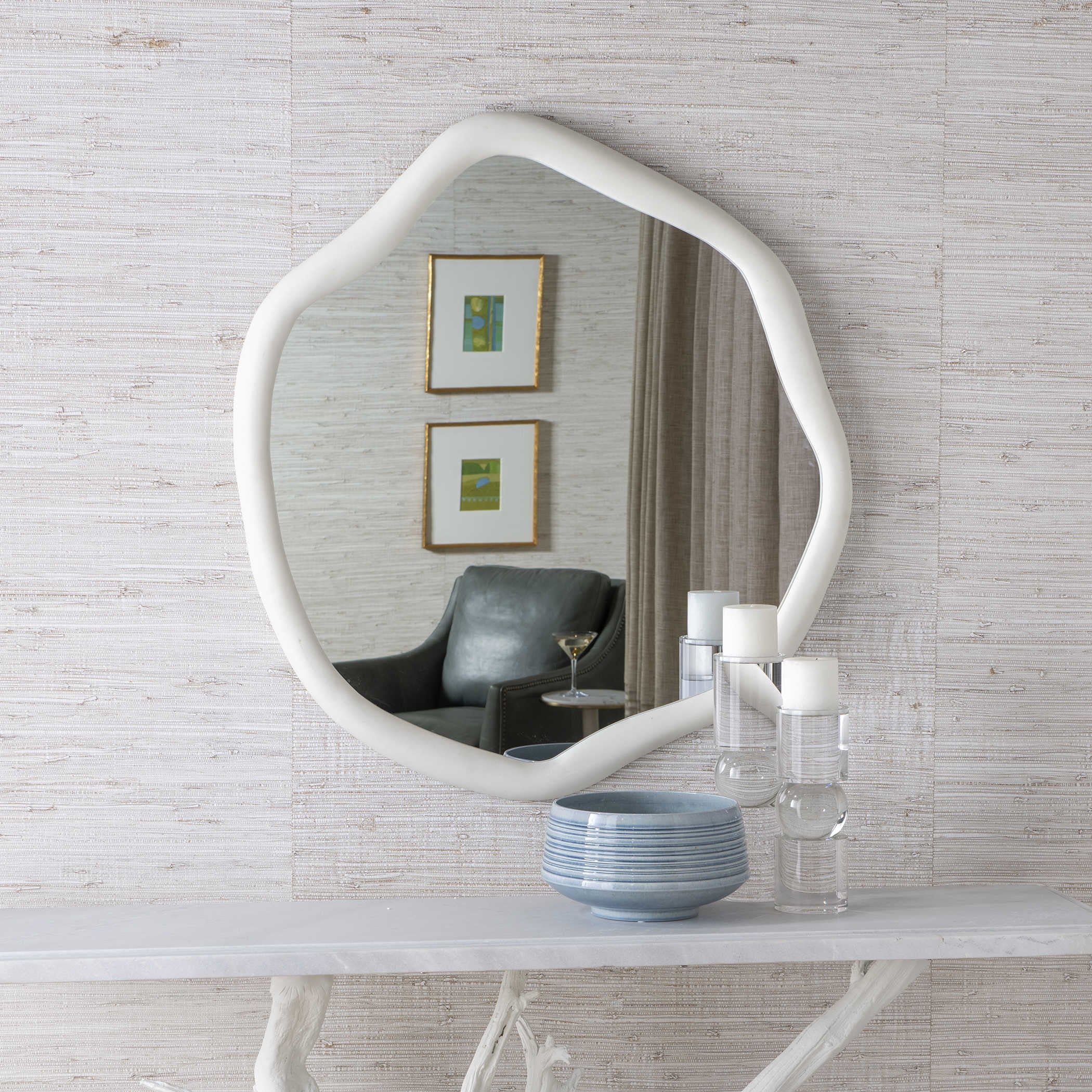 Uttermost Amorphic Mirror in Ivory Stone - Large