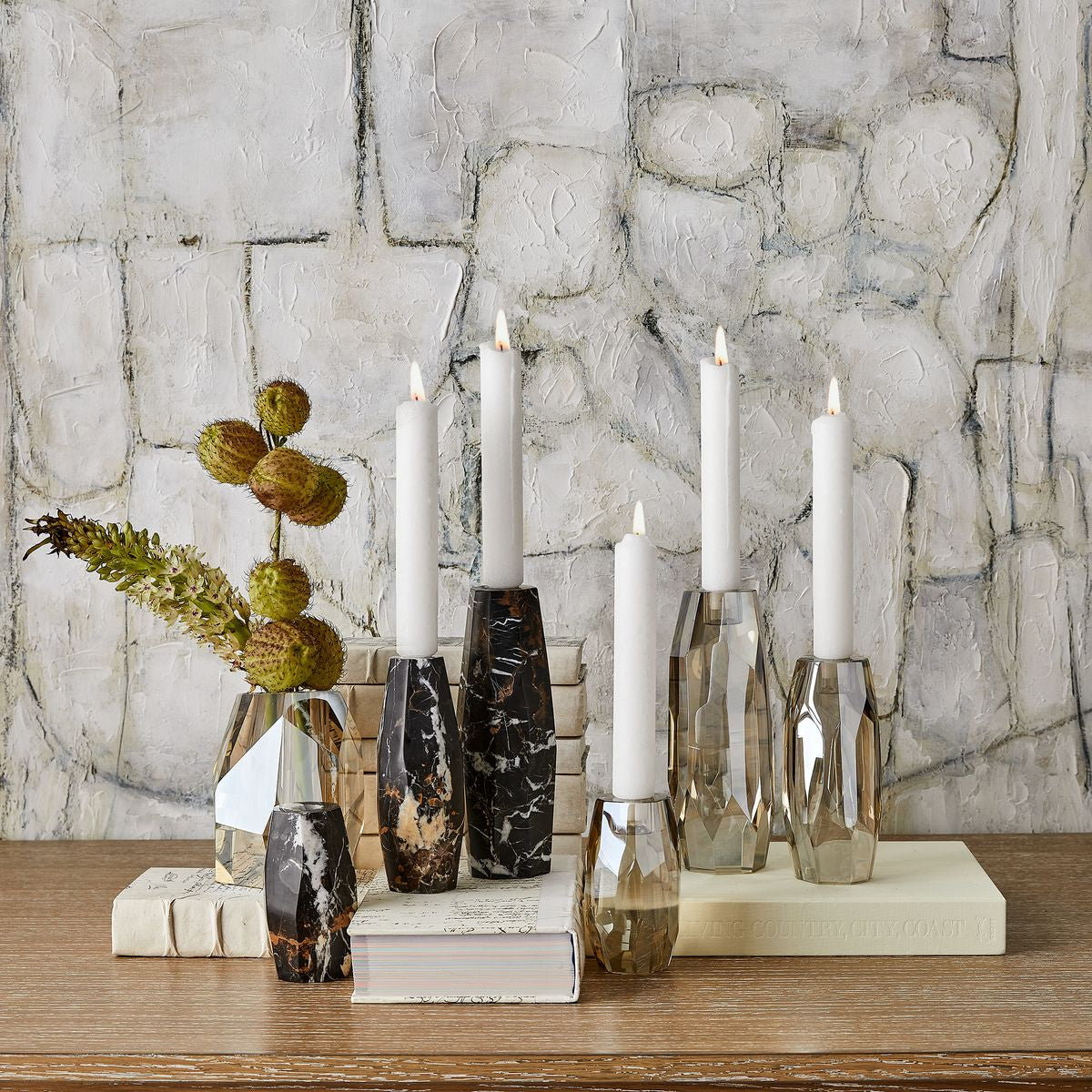 Uttermost Multifaceted Taper Candleholders - Crystal - Set of 3