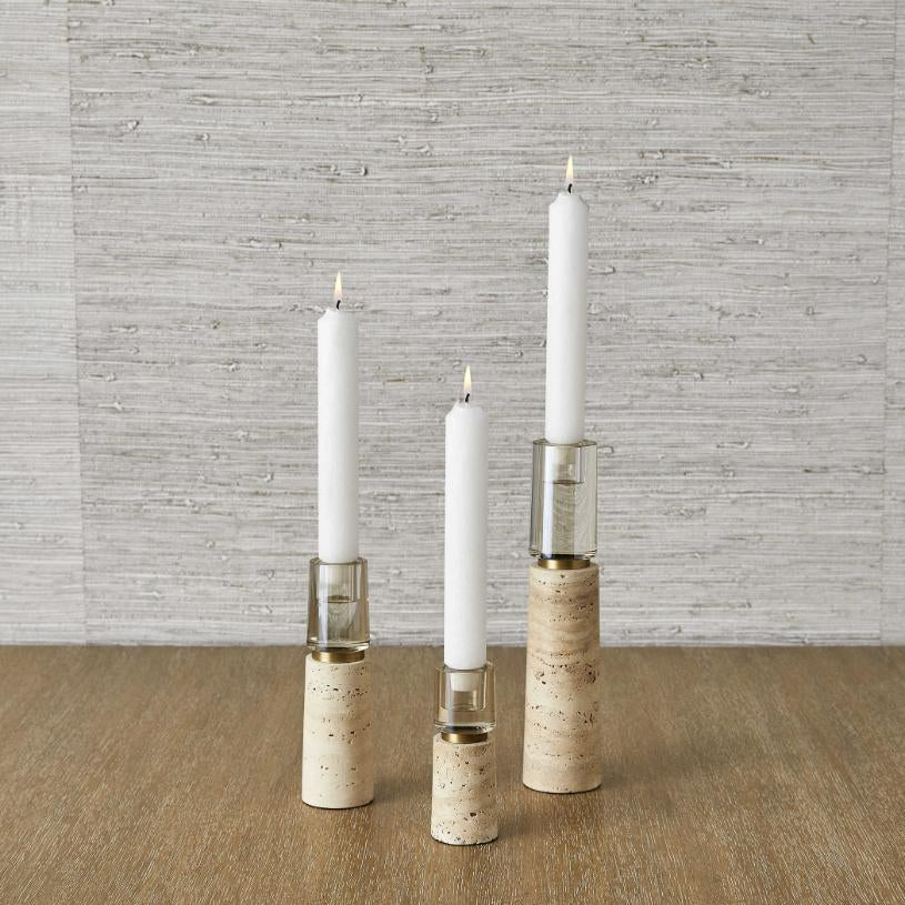 Uttermost Optic Candleholders - Travertine - Set of 3
