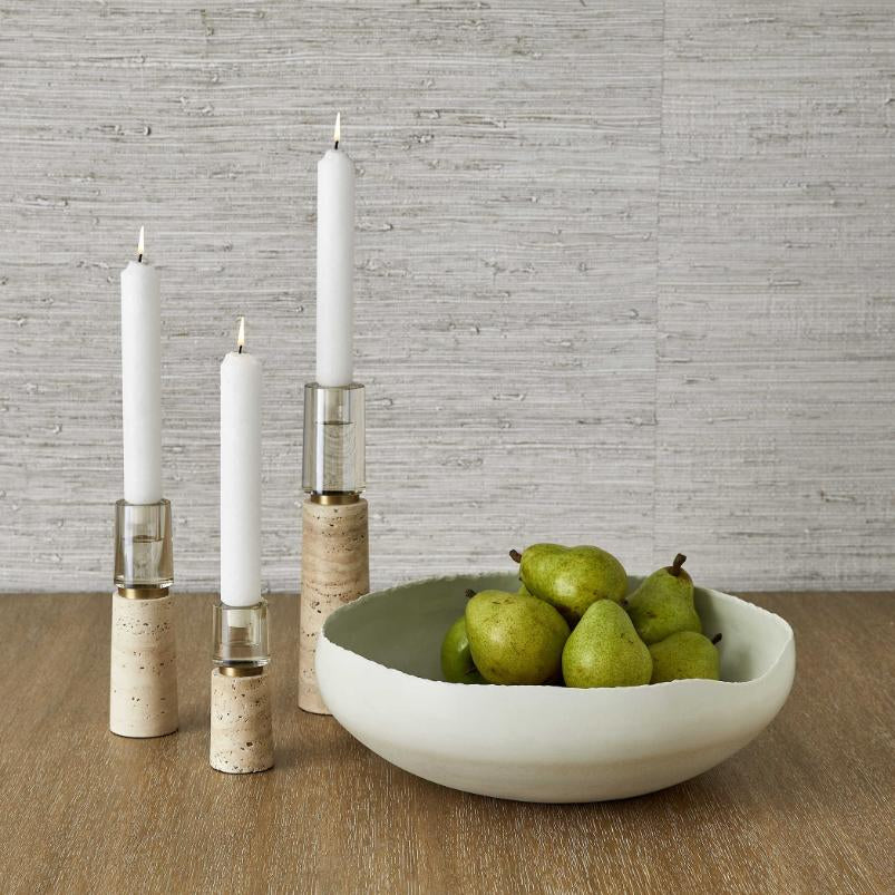 Uttermost Optic Candleholders - Travertine - Set of 3