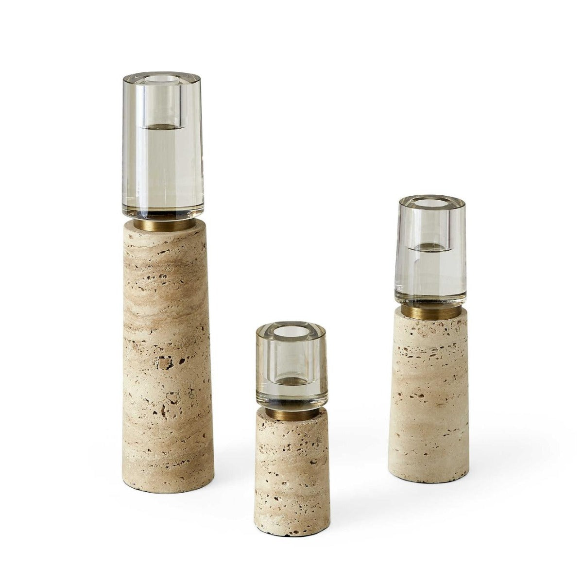 Uttermost Optic Candleholders - Travertine - Set of 3