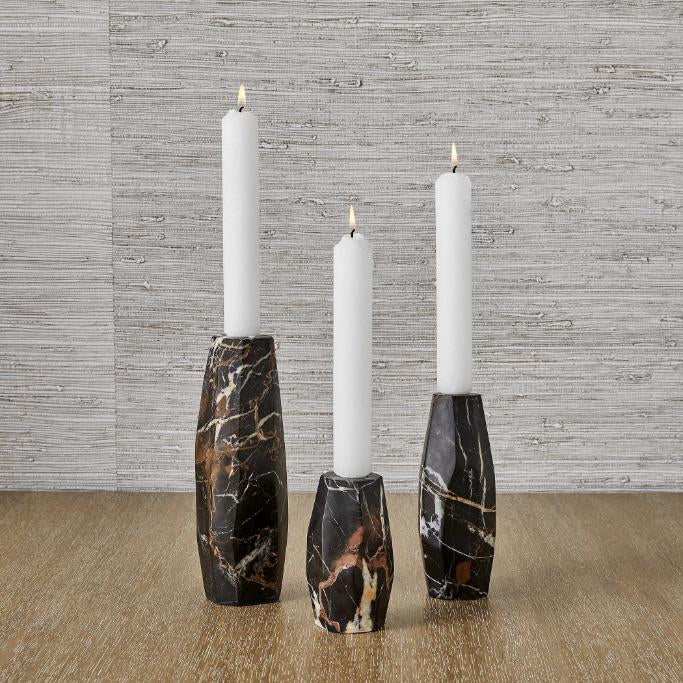 Uttermost Multifaceted Taper Candleholders - Marble - Set of 3