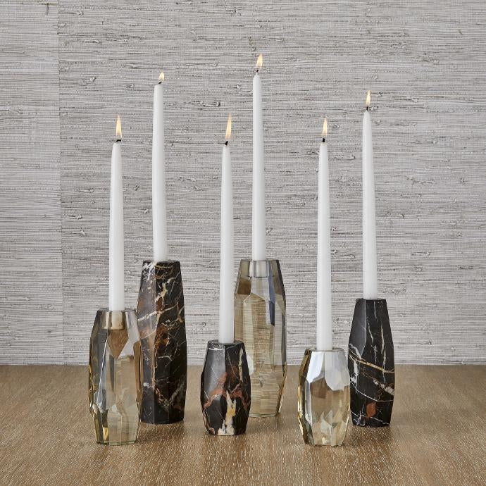 Uttermost Multifaceted Taper Candleholders - Marble - Set of 3