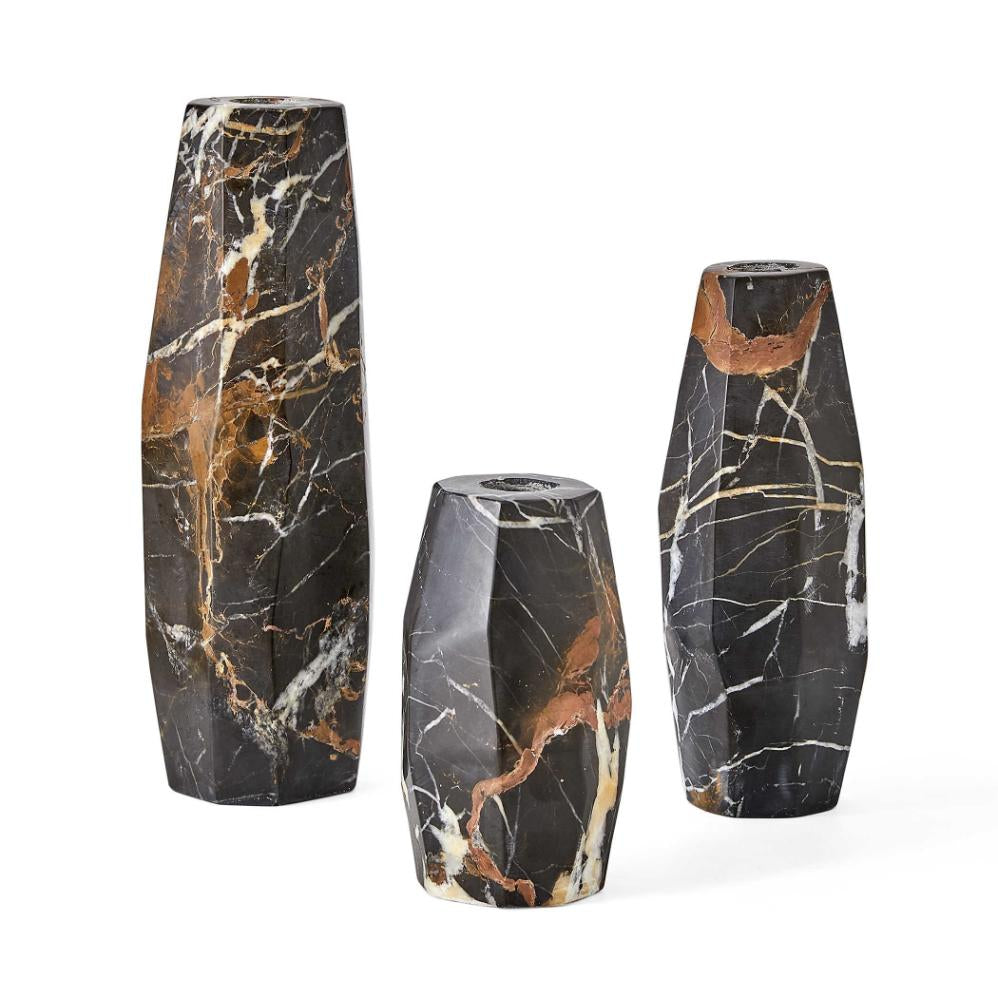 Uttermost Multifaceted Taper Candleholders - Marble - Set of 3