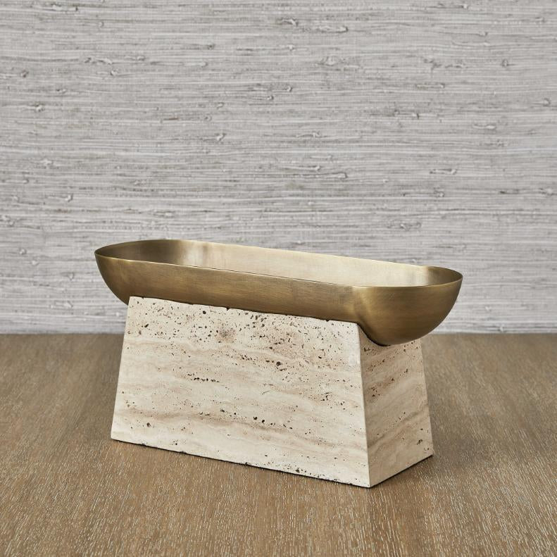 Uttermost Raised Consciousness Travertine & Brass Bowl - Tall