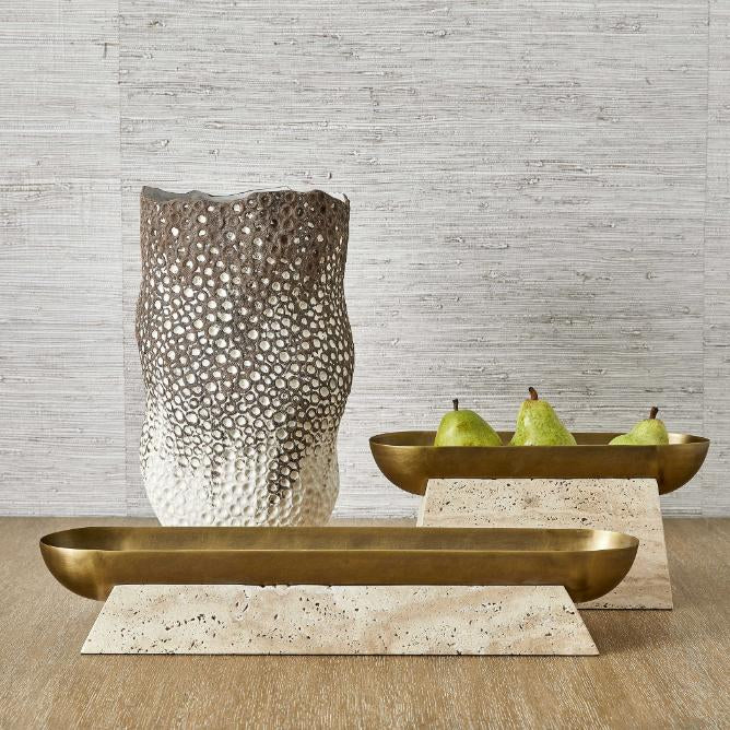 Uttermost Raised Consciousness Travertine & Brass Bowl - Tall