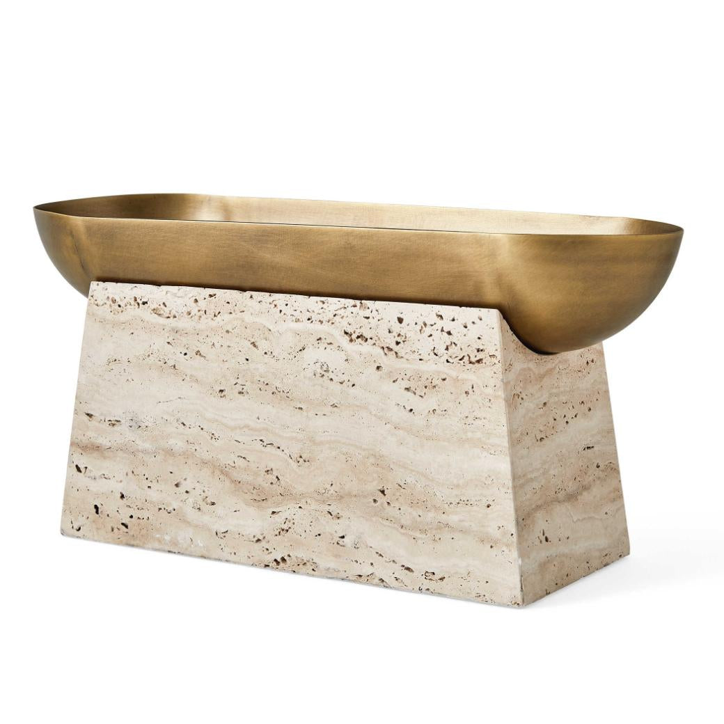 Uttermost Raised Consciousness Travertine & Brass Bowl - Tall