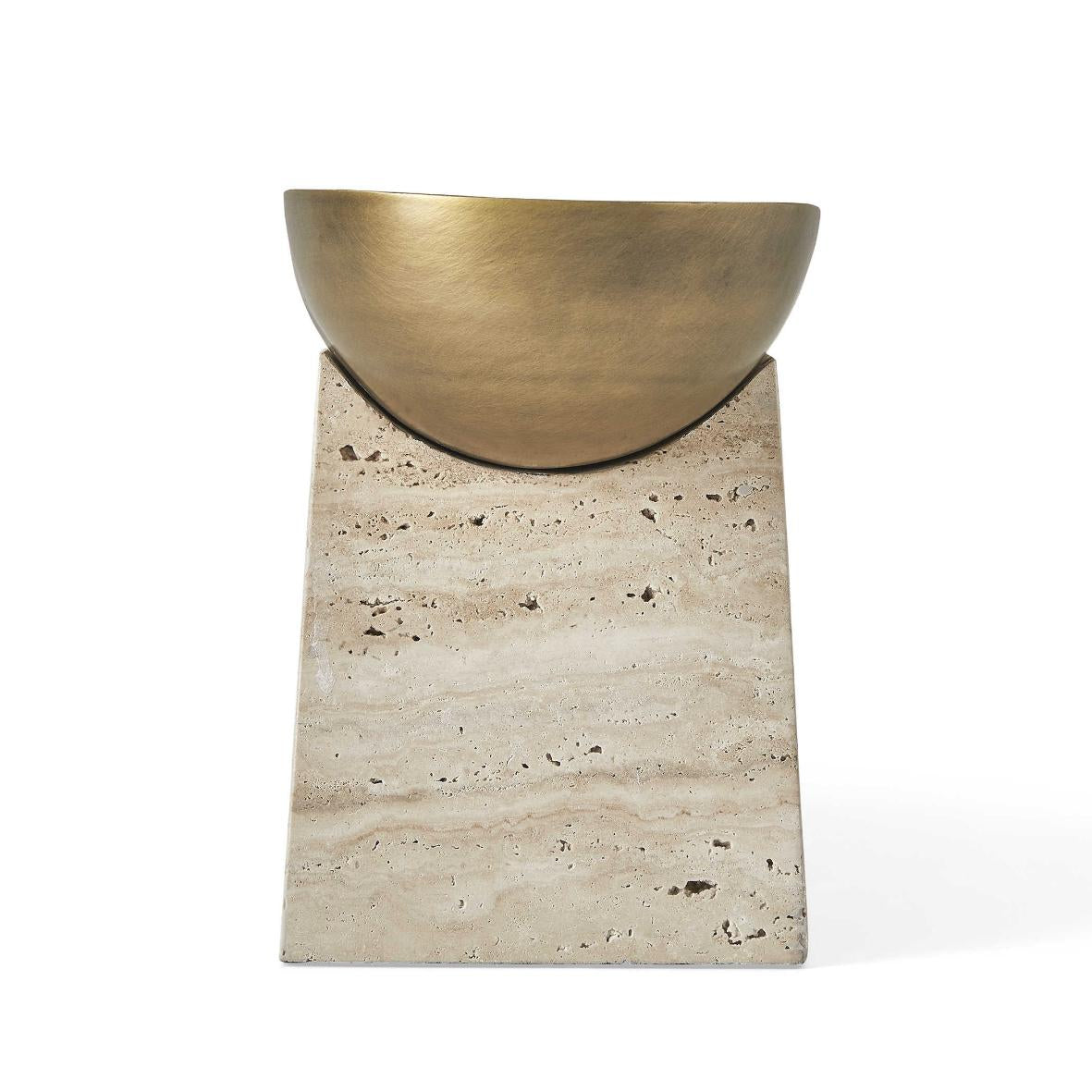 Uttermost Raised Consciousness Travertine & Brass Bowl - Tall