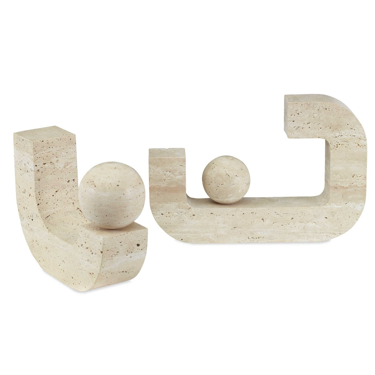Modern Equilibrium Sculptures in Travertine - Set of 2