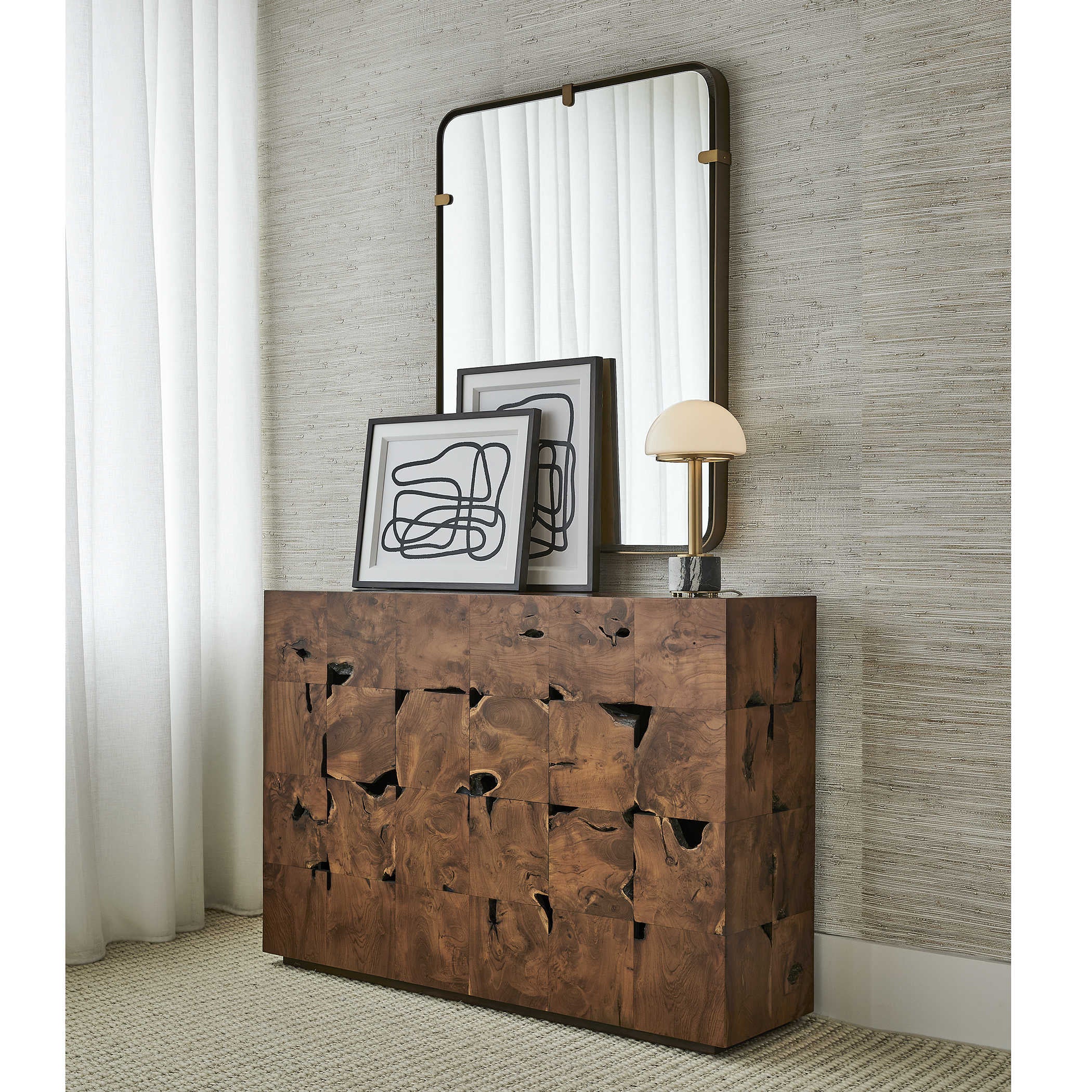 Uttermost Teak Tac Toe Console Table - Caramel
