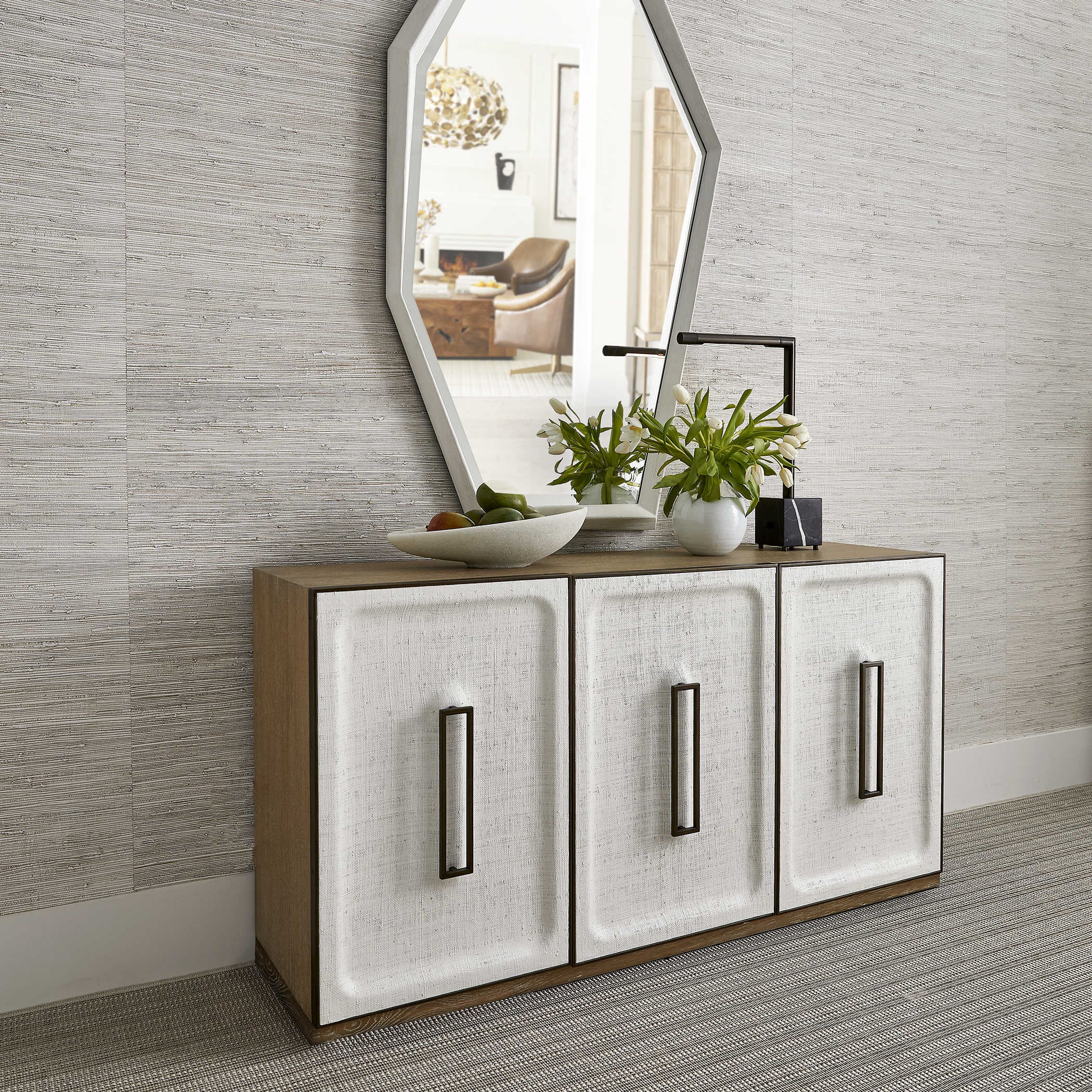 Uttermost White Linen 3 Door Cabinet