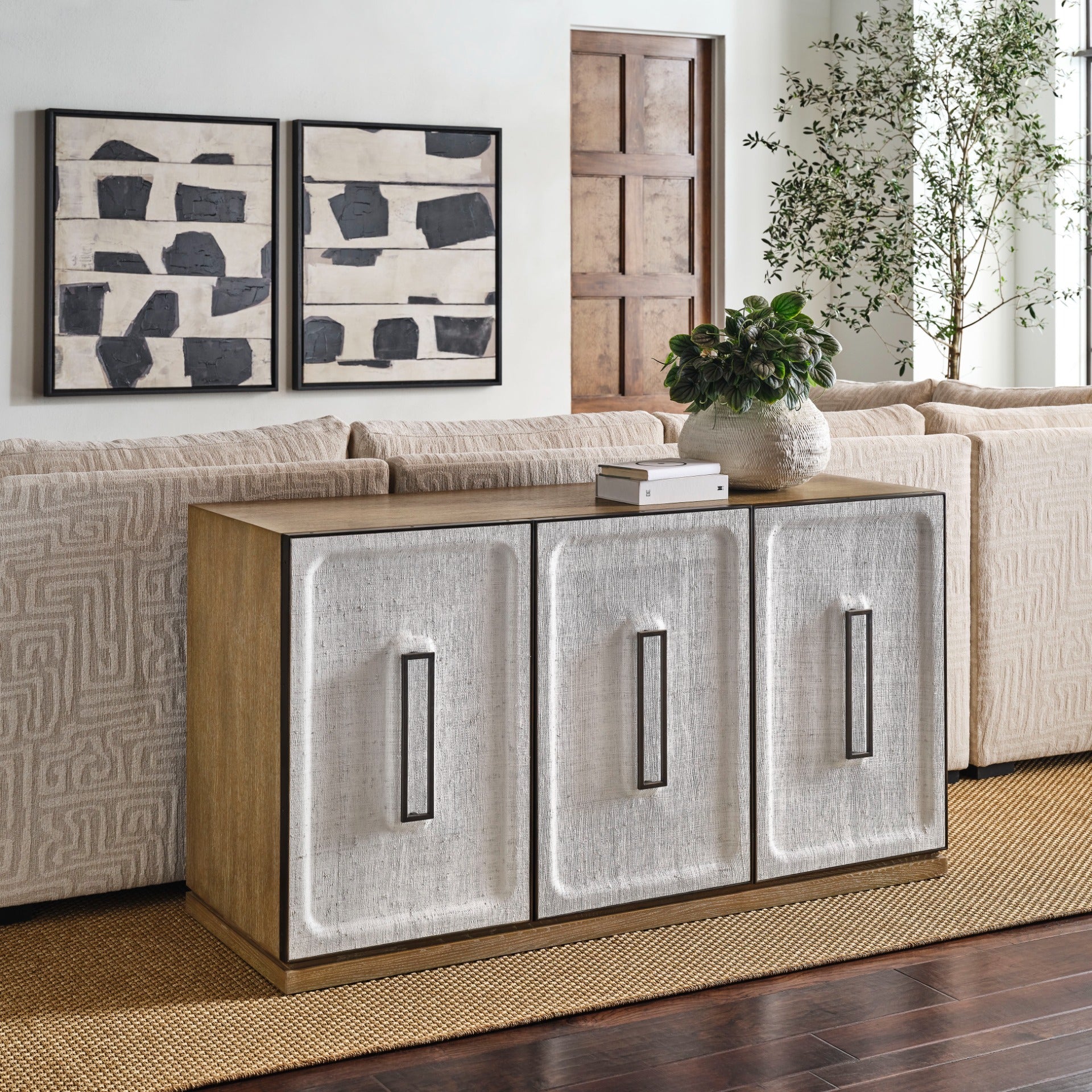 Uttermost White Linen 3 Door Cabinet