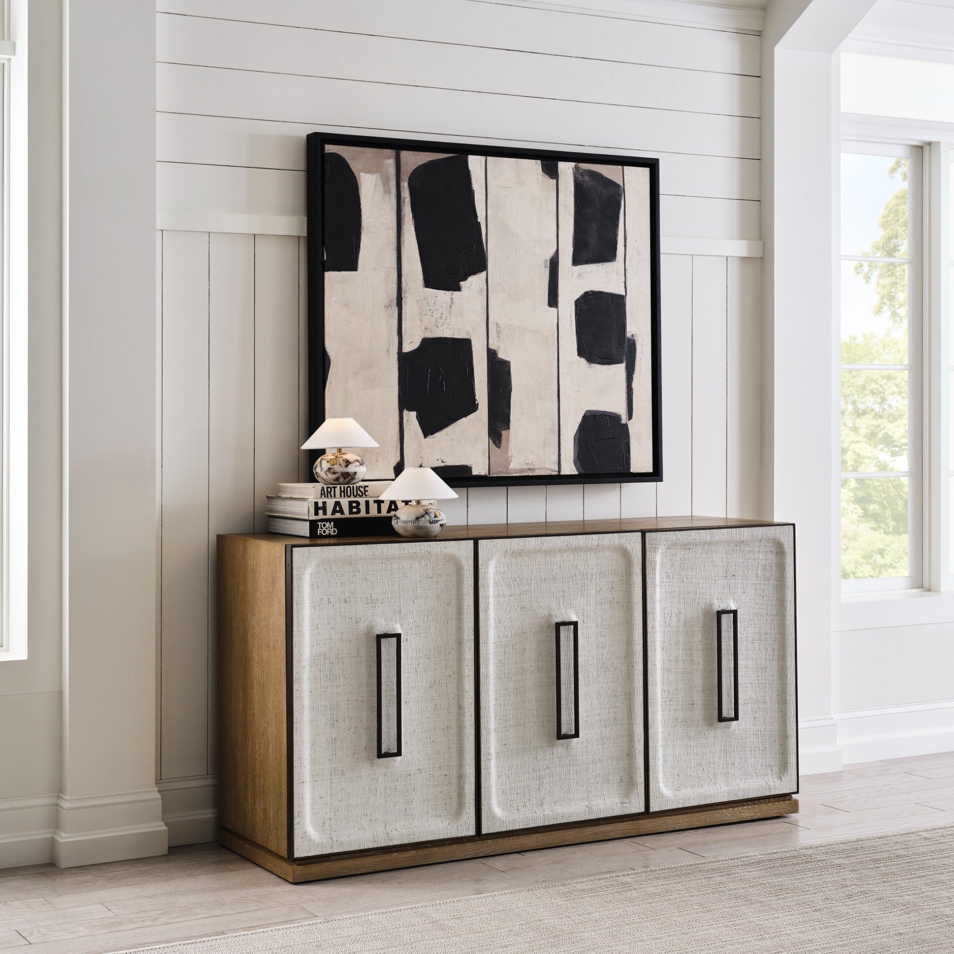 Uttermost White Linen 3 Door Cabinet