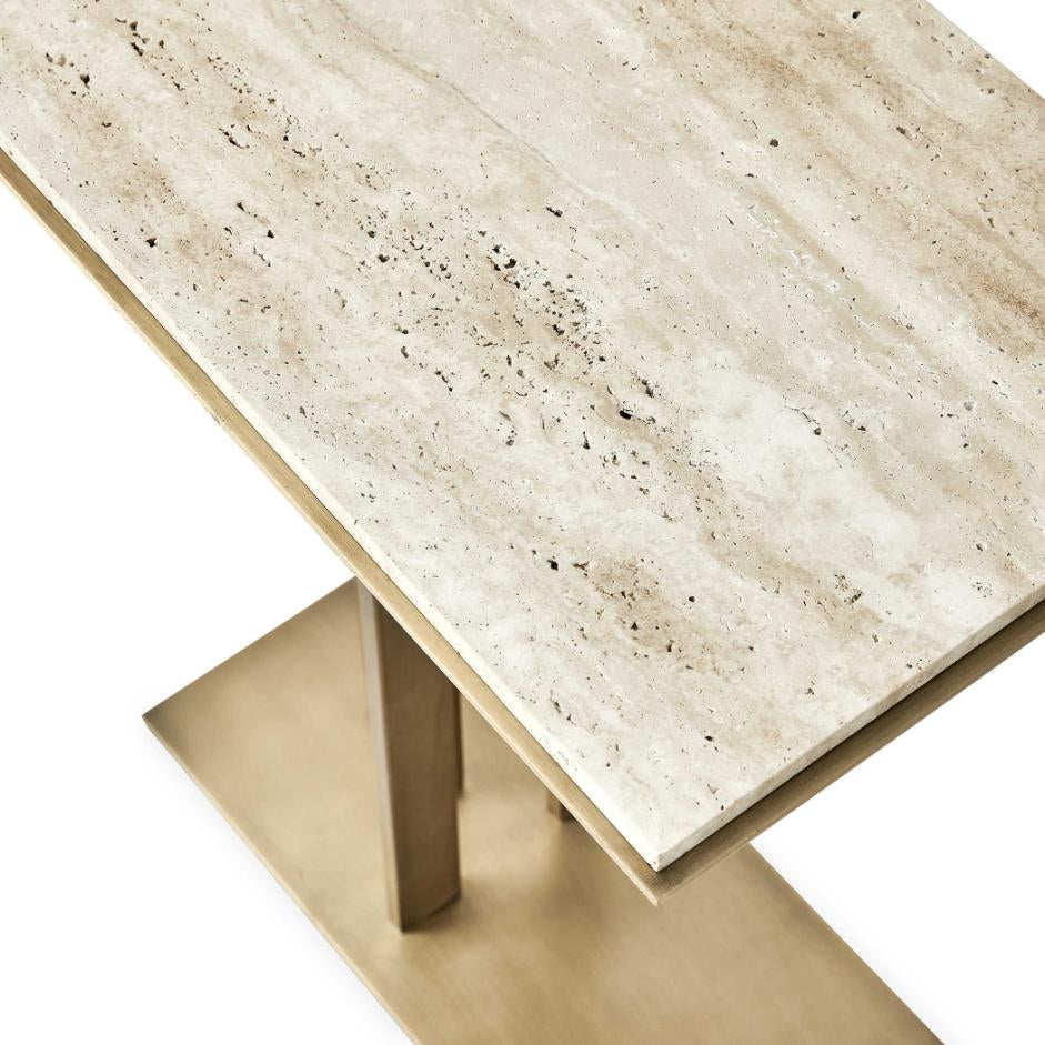 Uttermost Cantilever Accent Table - Travertine & Brass