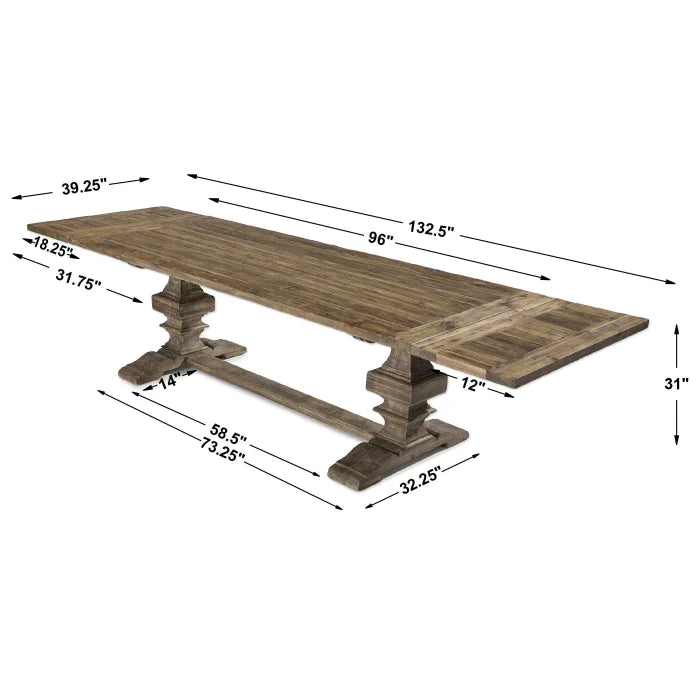 Uttermost Baldrick Extending Dining Table in Warm Honey - 244-336cm