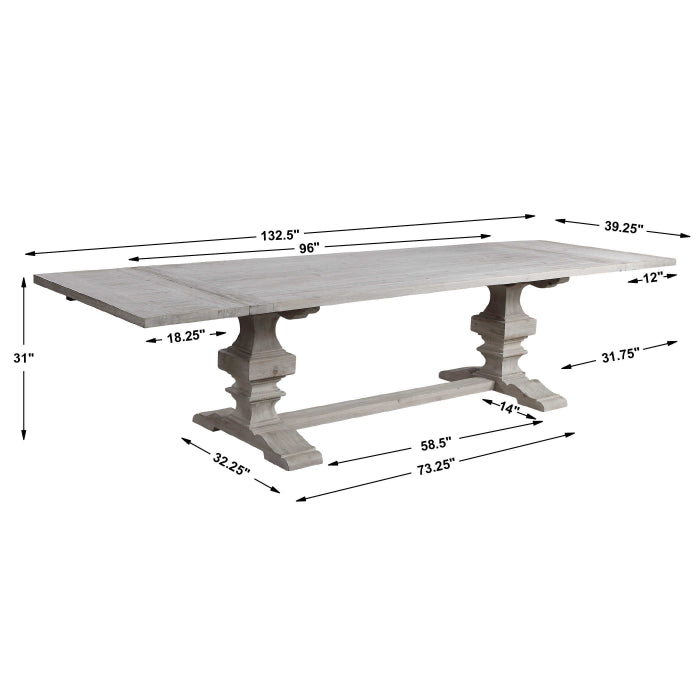 Uttermost Baldrick Extending Dining Table in White - 244-336cm