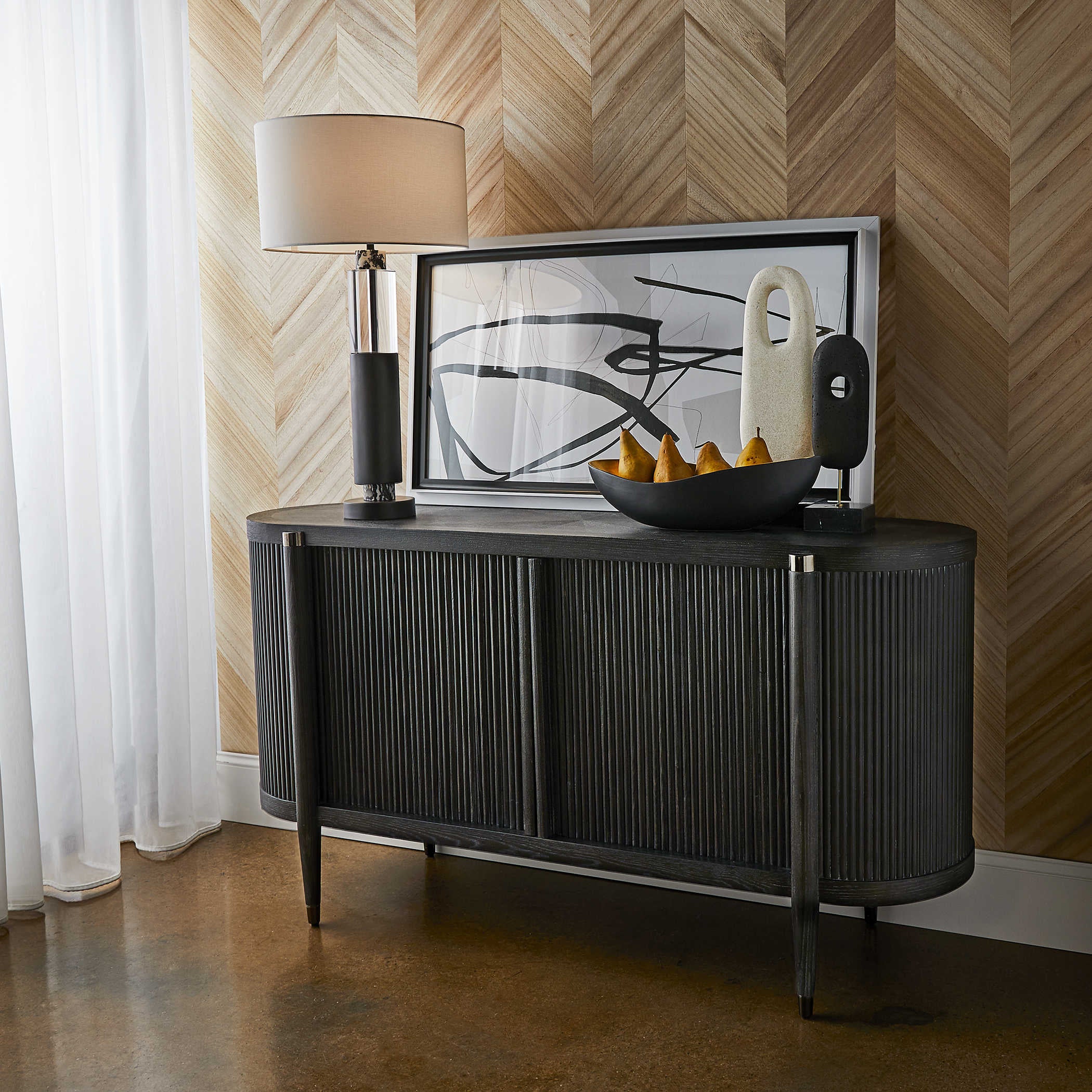 Uttermost Tambour Cabinet - Black Ceruse