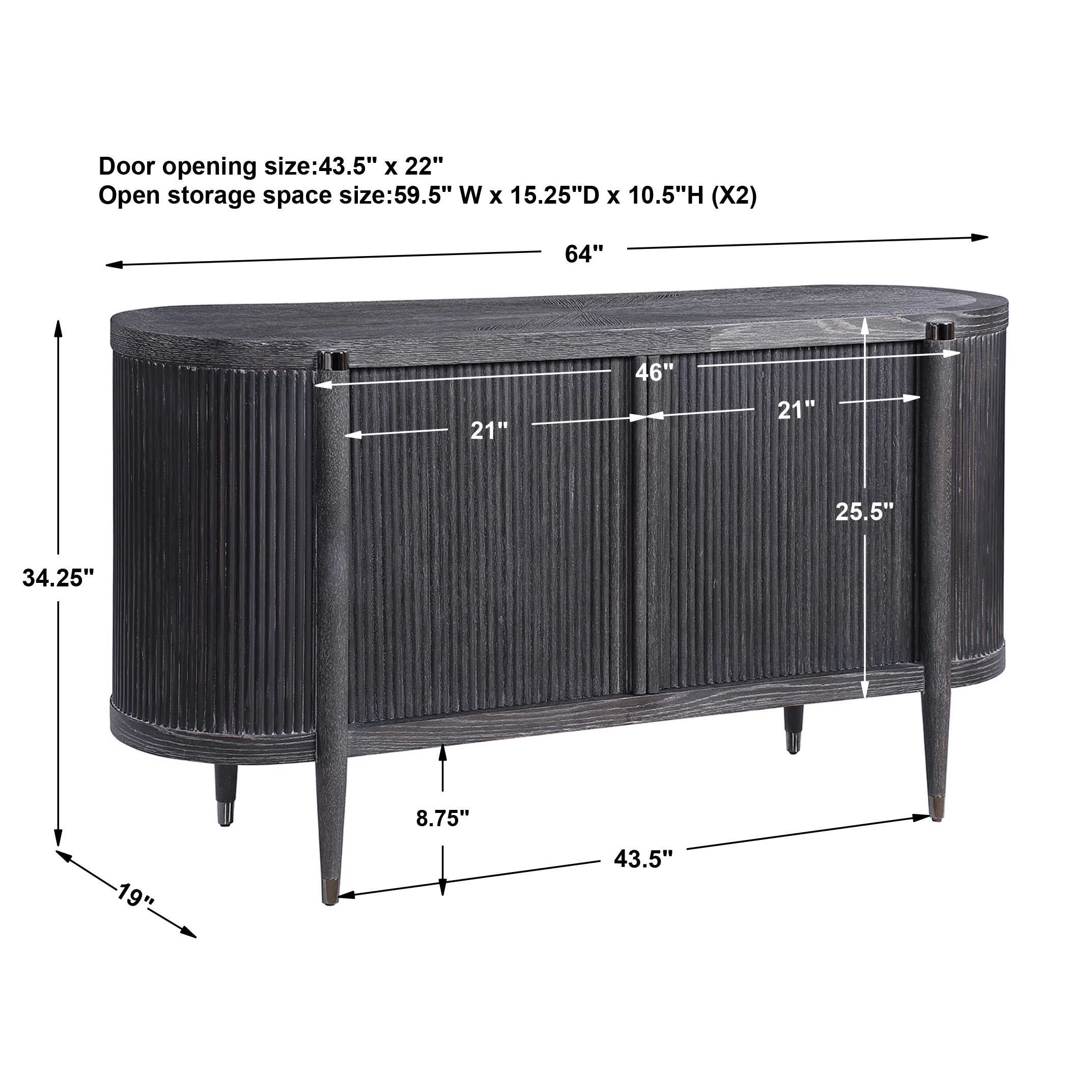 Uttermost Tambour Cabinet - Black Ceruse