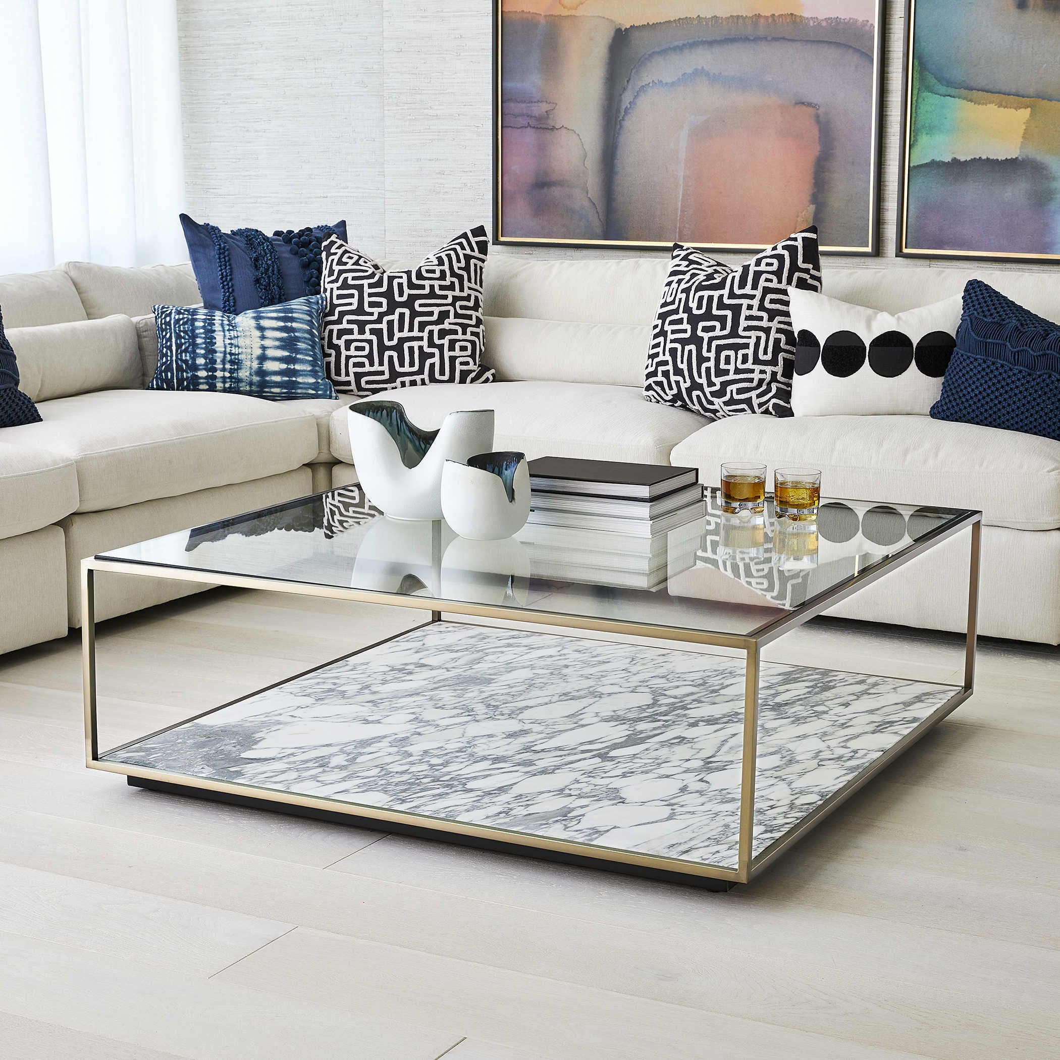 Uttermost Floating Plane Coffee Table - Marble/Brass