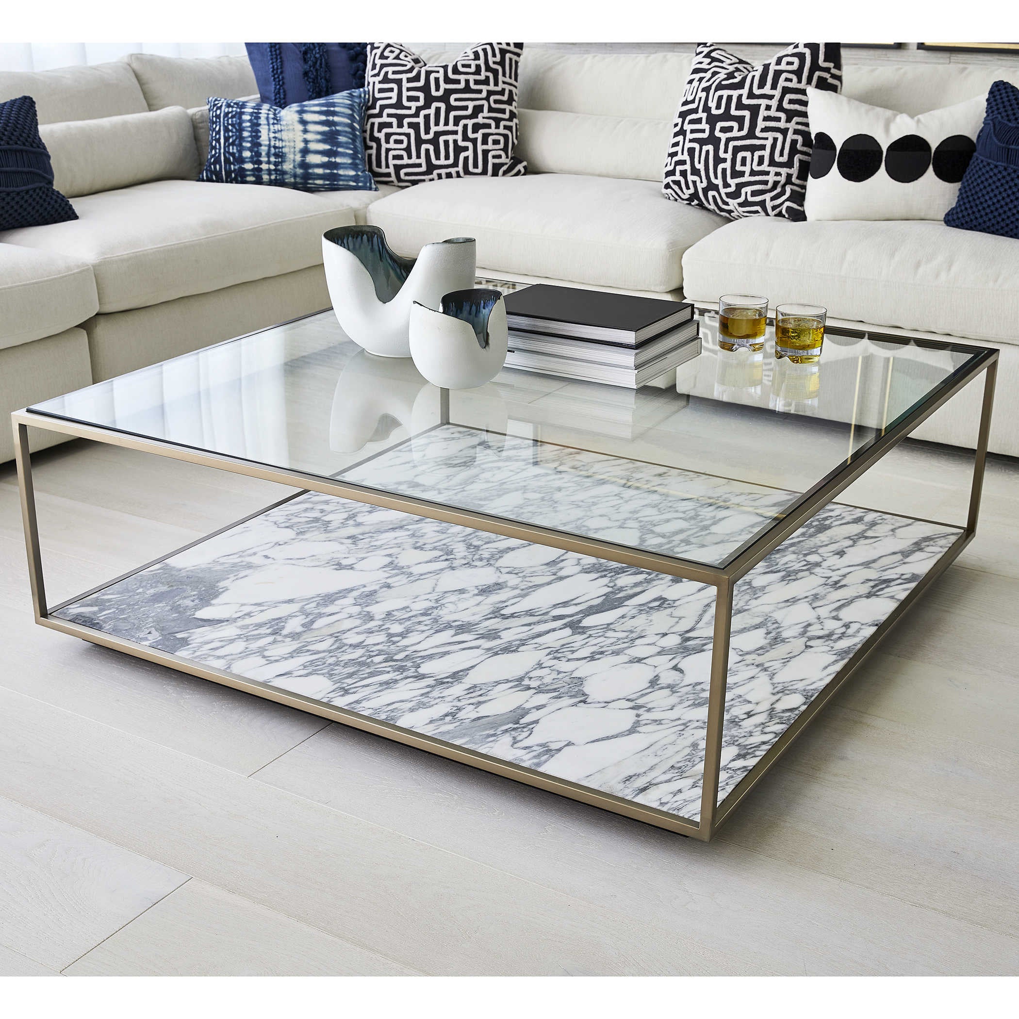 Uttermost Floating Plane Coffee Table - Marble/Brass