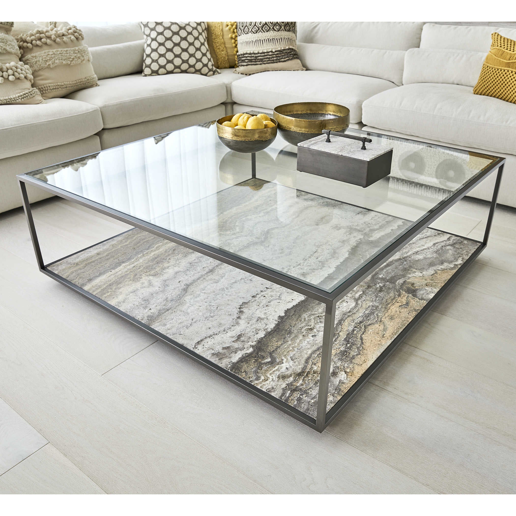 Uttermost Floating Plane Coffee Table - Travertine/Bronze