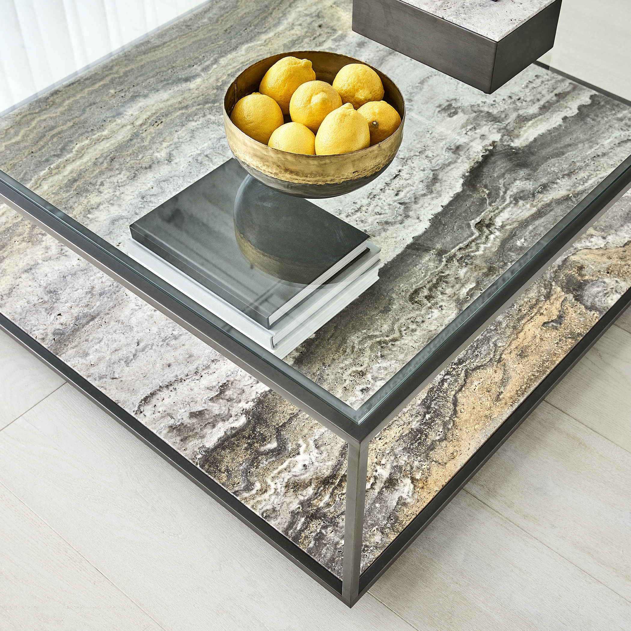 Uttermost Floating Plane Coffee Table - Travertine/Bronze
