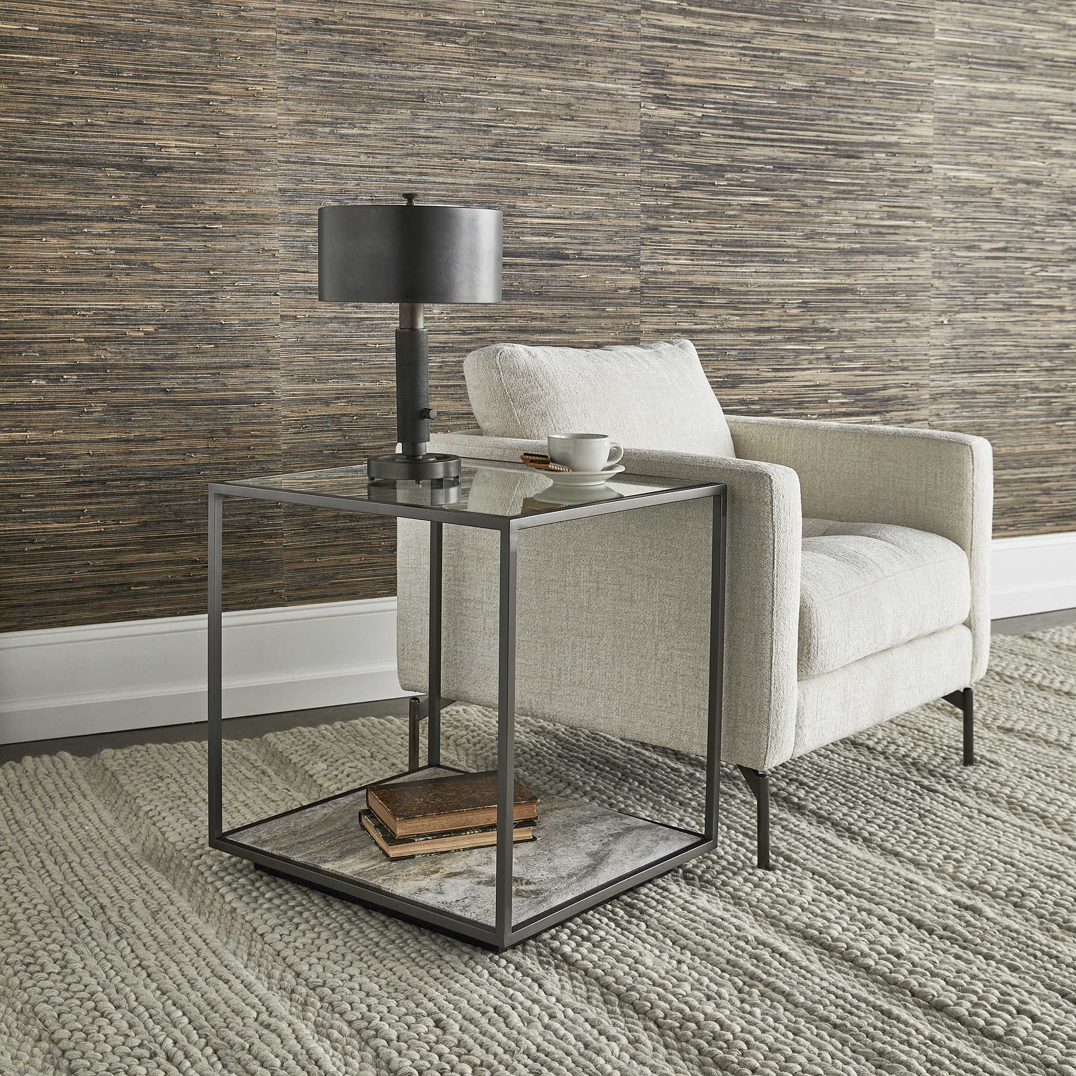 Uttermost Floating Plane End Table - Travertine/Bronze