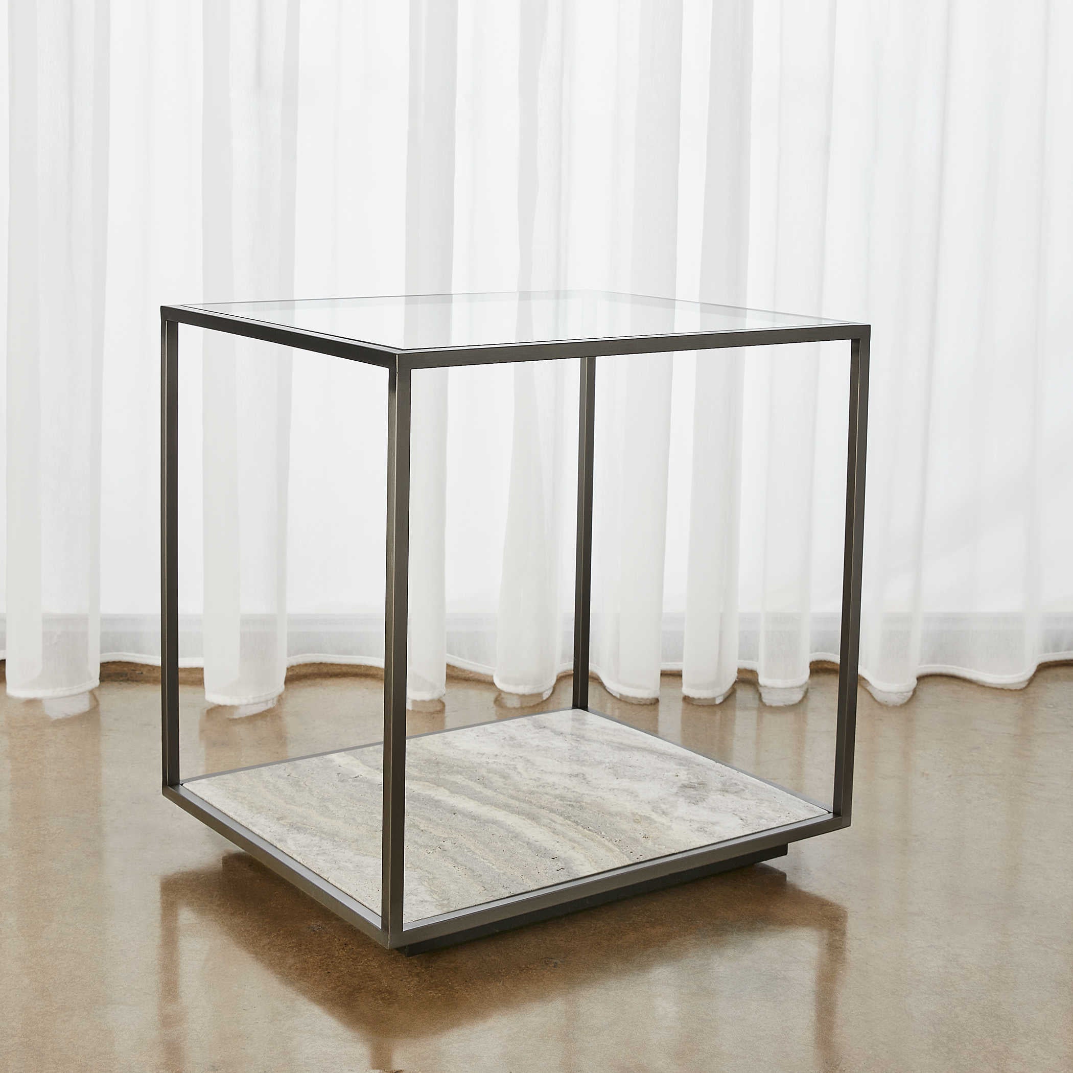 Uttermost Floating Plane End Table - Travertine/Bronze