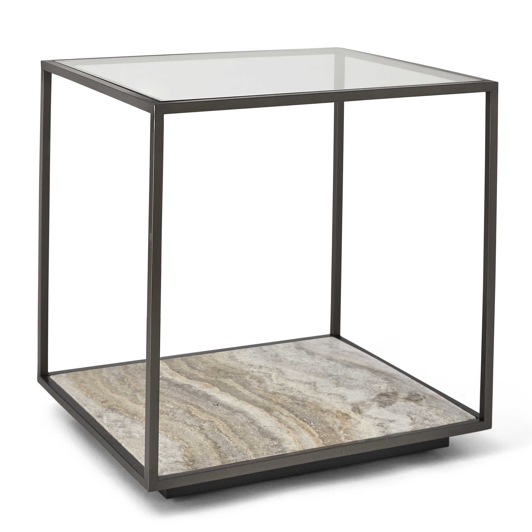 Uttermost Floating Plane End Table - Travertine/Bronze