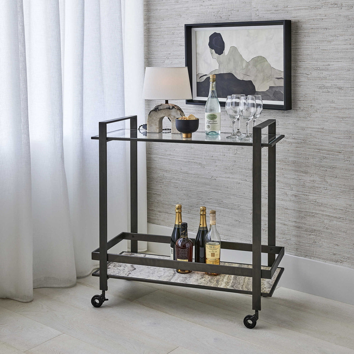 Uttermost Roll Along Bar Cart - Bronze