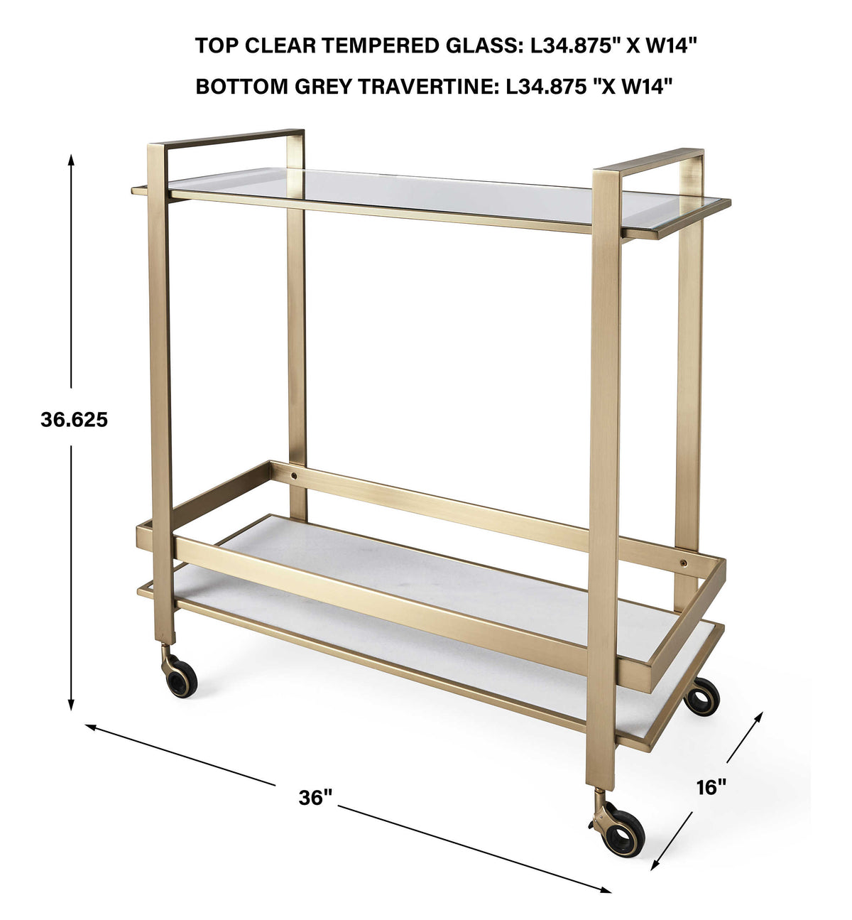 Uttermost Roll Along Bar Cart - Brass