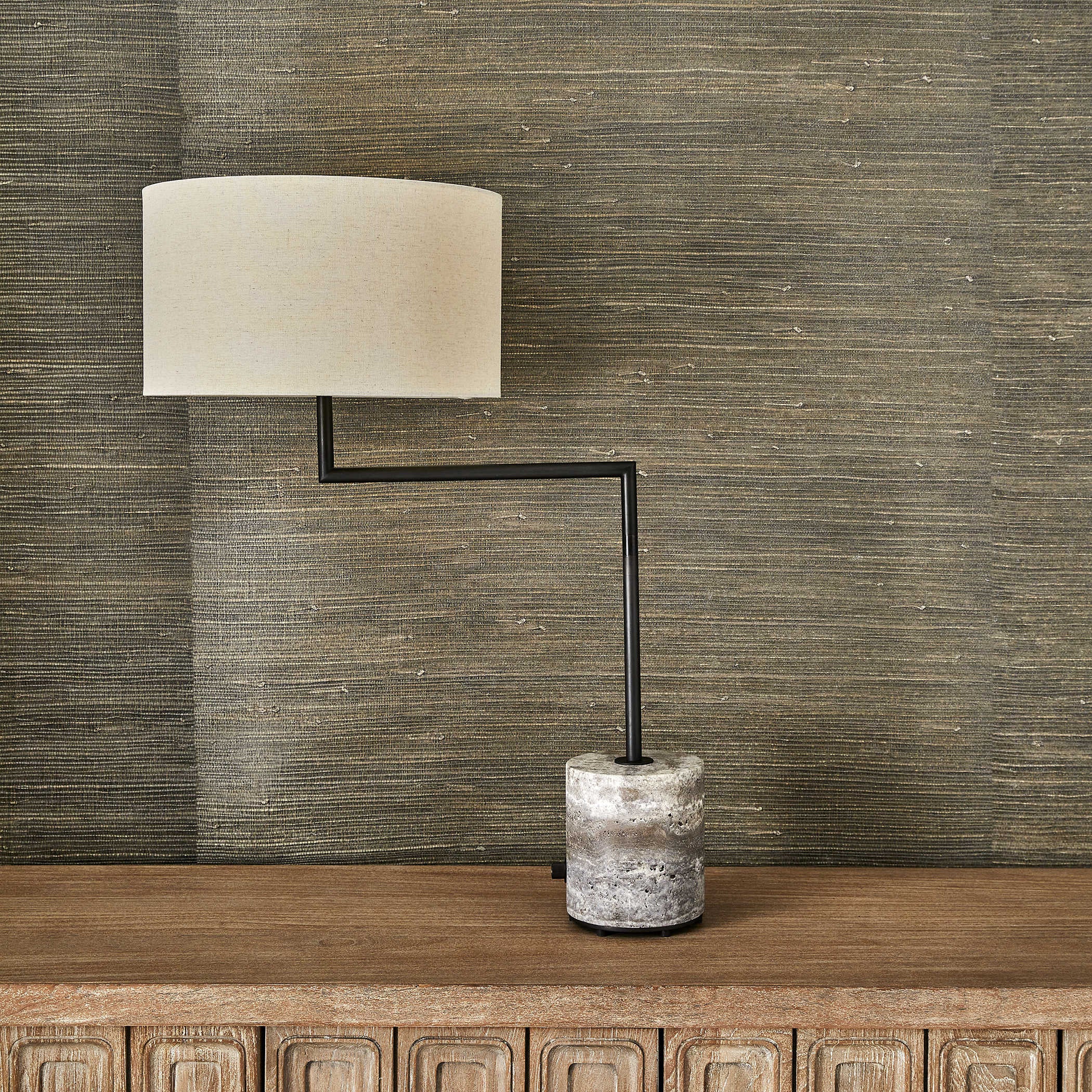 Uttermost Pivot Table Lamp - Travertine/Bronze
