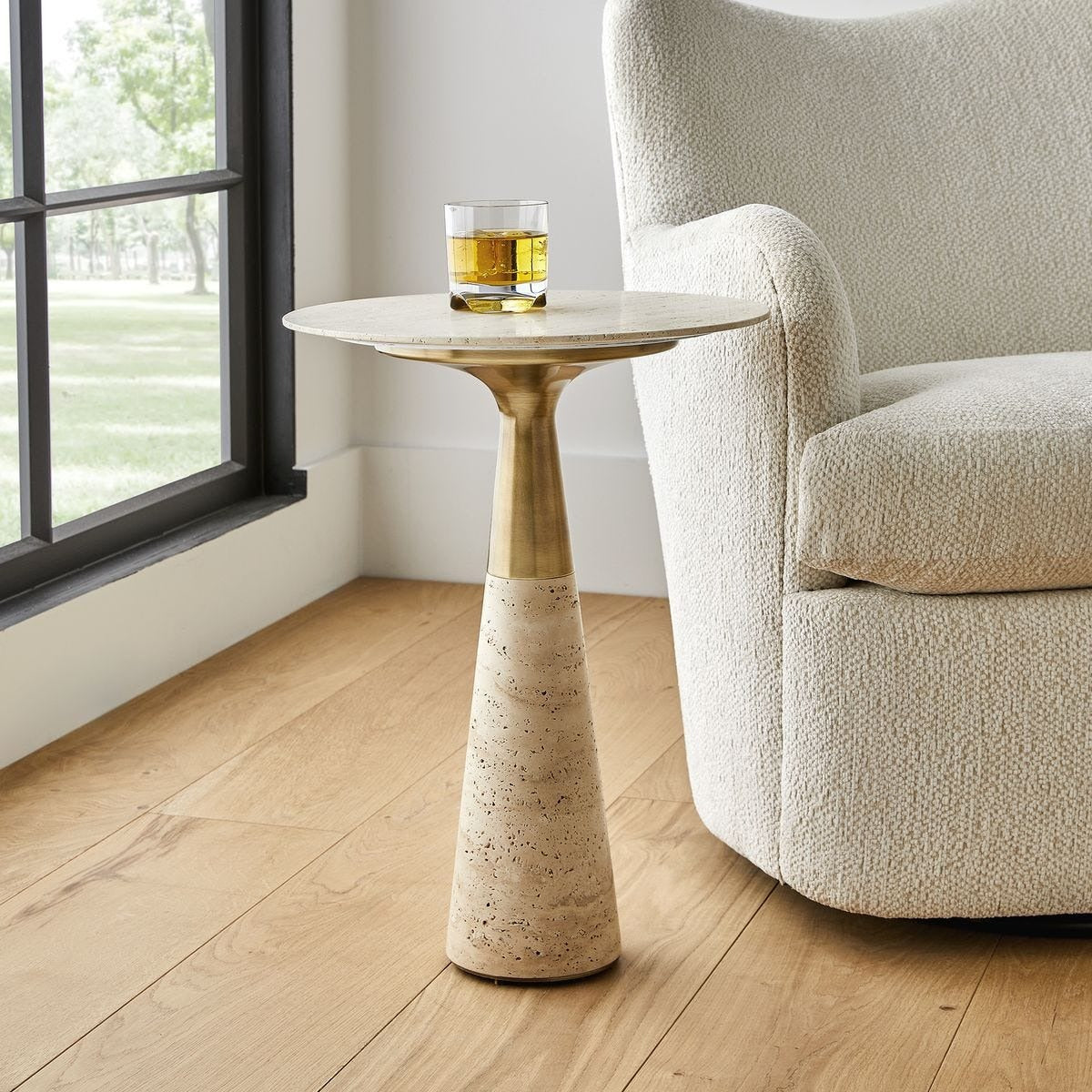 Uttermost Pier Accent Table - Beige Travertine