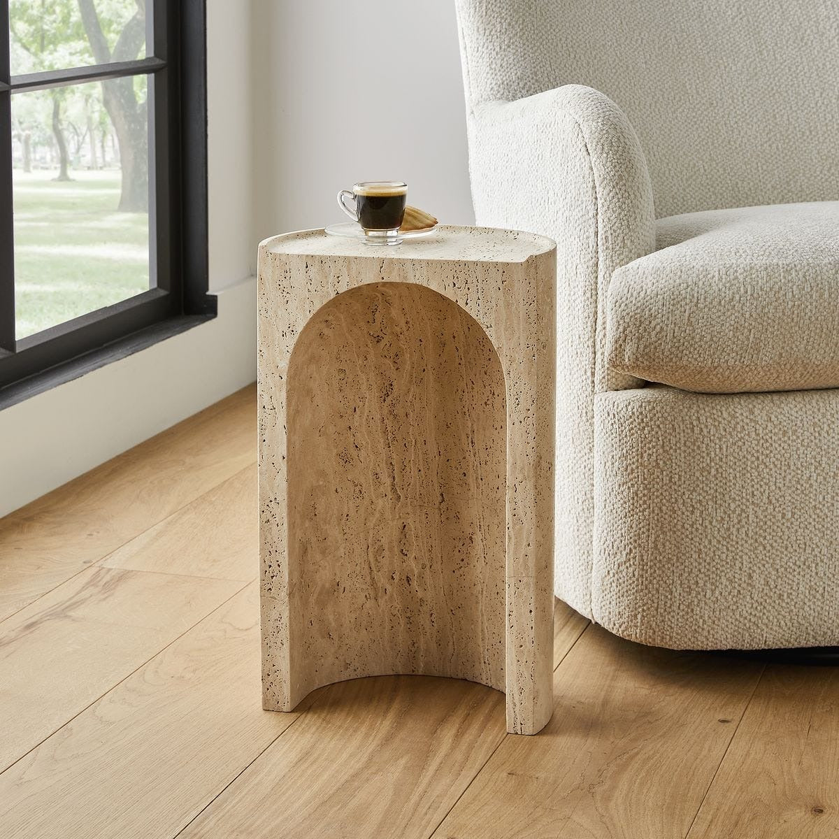 Uttermost Basilica Accent Table in Beige Travertine