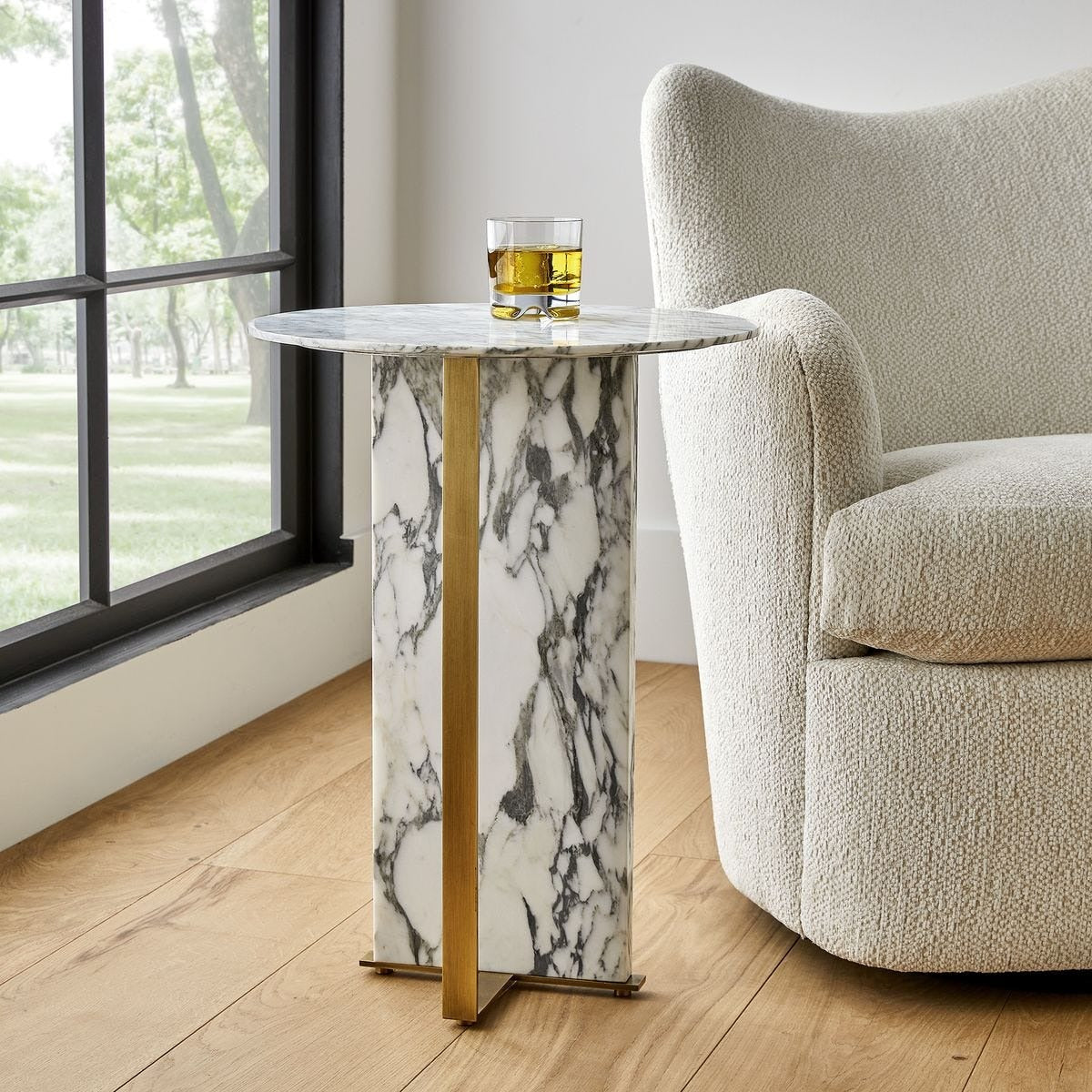 Uttermost Joist Accent Table in Arabescato Marble