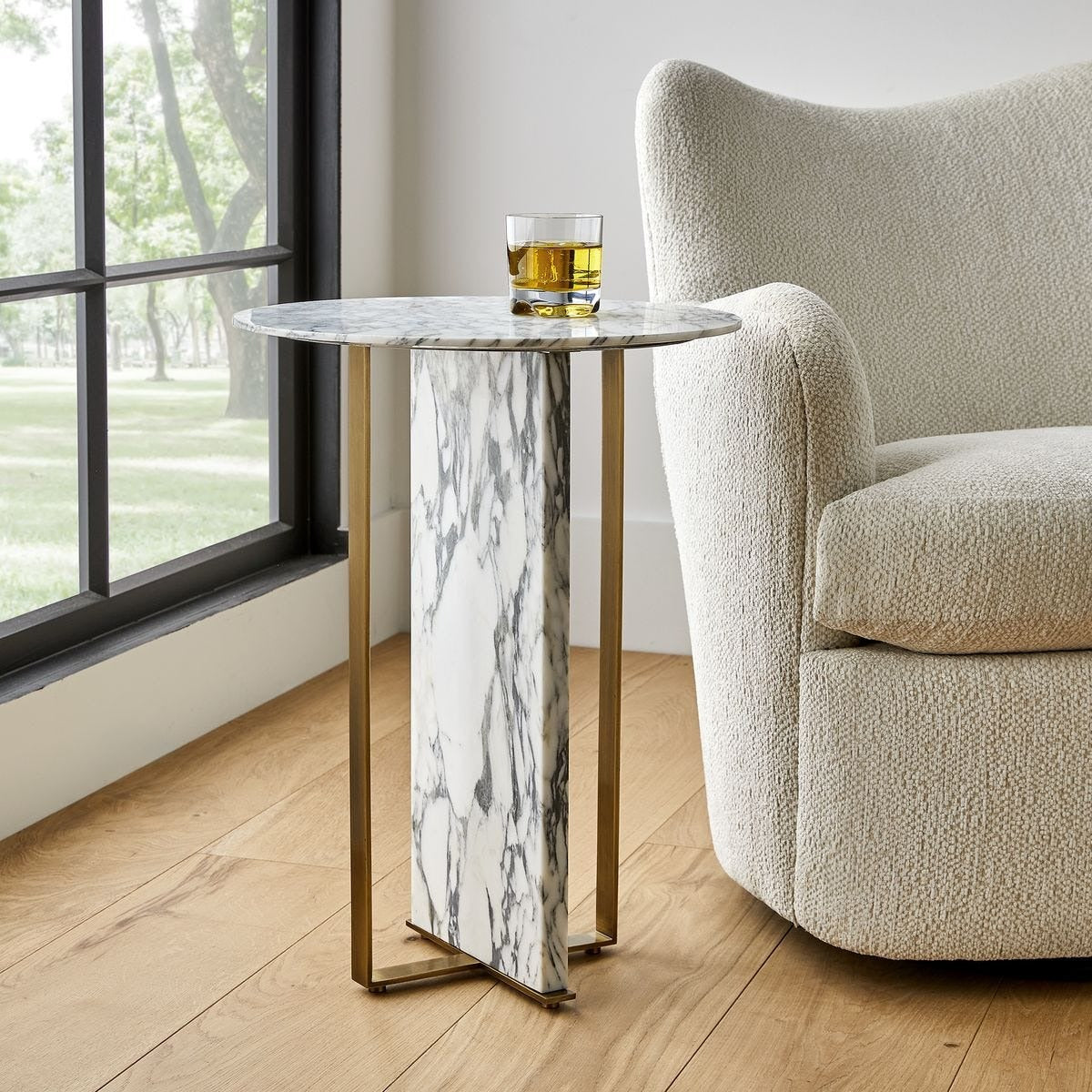 Uttermost Joist Accent Table in Arabescato Marble