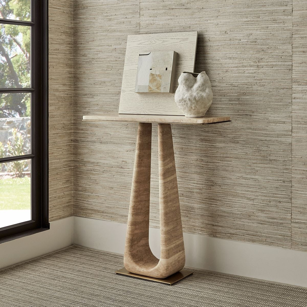 Uttermost About Turn Console Table in Travertine