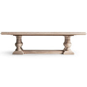 Jonathan Charles limed acacia refectory dining table with turned pedestal bases and stretcher