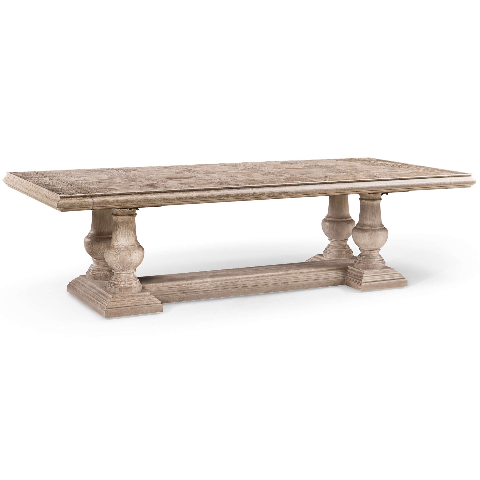 Extended leaf mechanism on large limed acacia refectory dining table side view