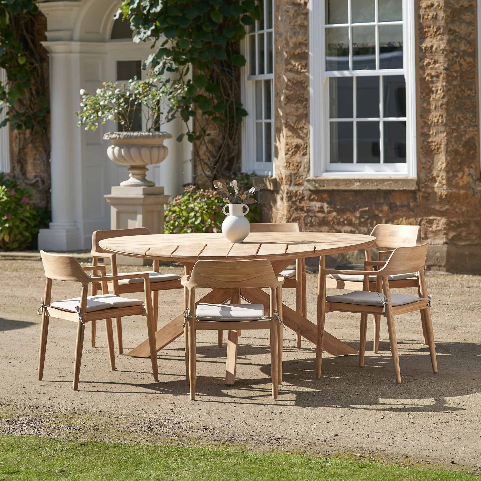 Reuleaux Outdoor 6 Seater Dining Set - Natural Wood & Oatmeal Nicholas John Interiors