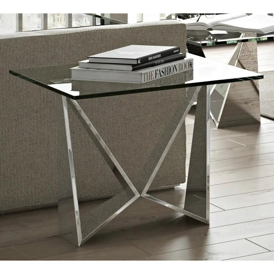 Rigel Glass Stainless Steel Side Table Nicholas John Interiors NJ Living