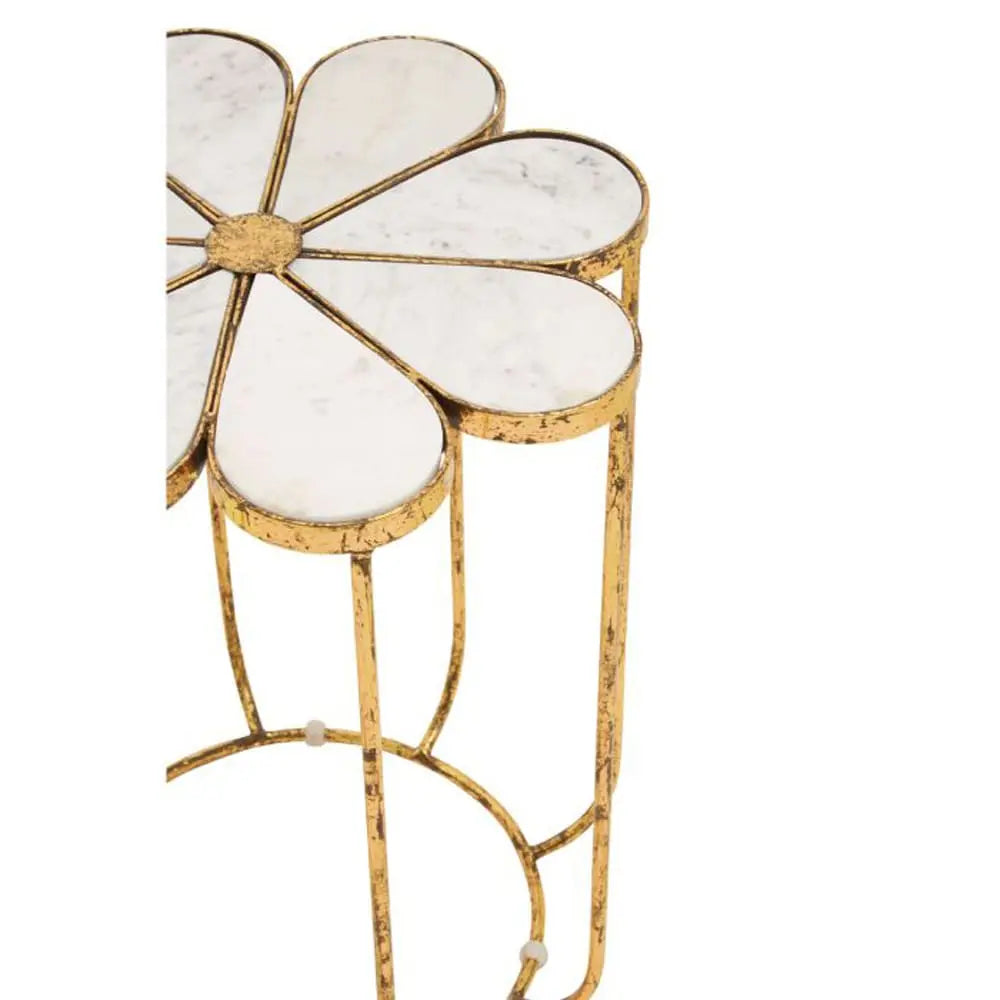 Riyan Petal Side Table With Marble Top Side Table