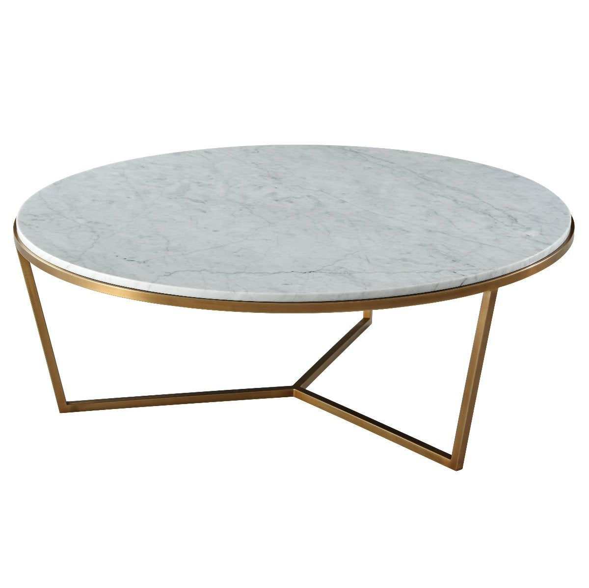 Theodore Alexander Fisher Large Round Coffee Table in Marble & Brass