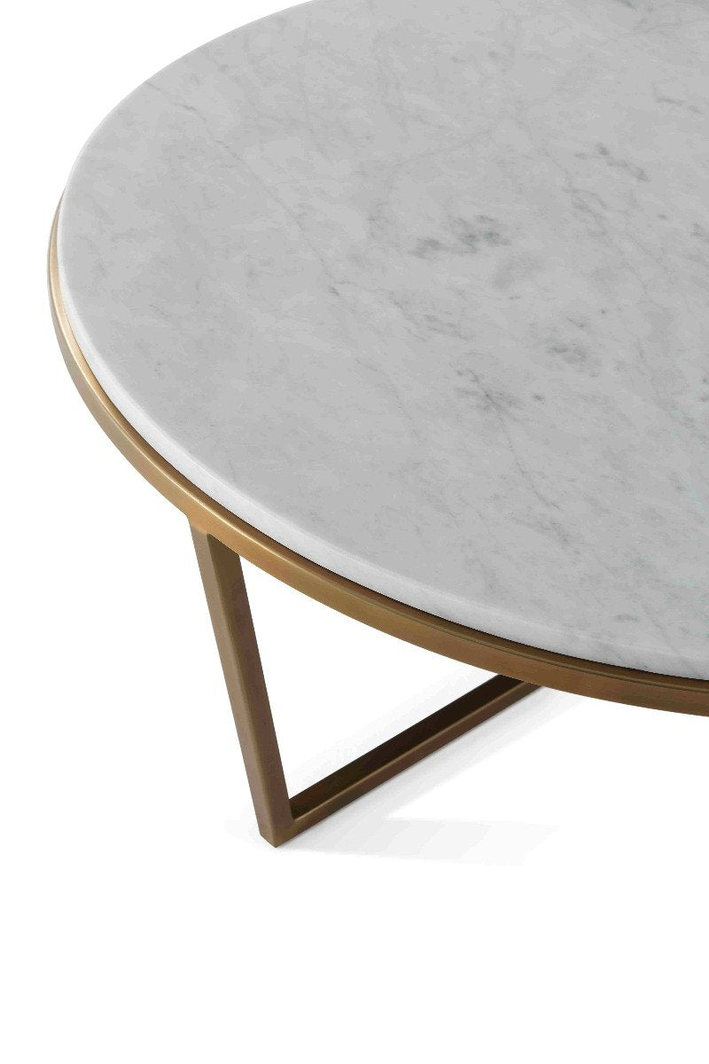Theodore Alexander Fisher Small Round Coffee Table in Marble & Brass