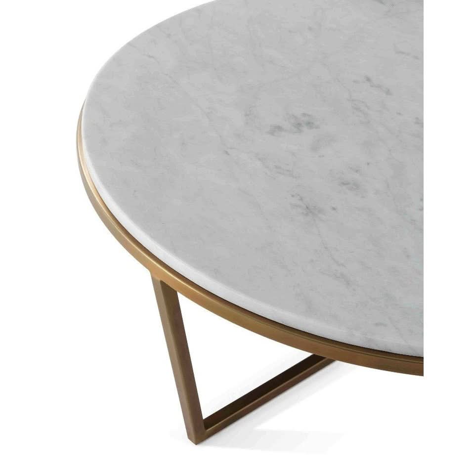 Theodore Alexander Fisher Small Round Coffee Table in Marble & Brass   Nicholas John Interiors